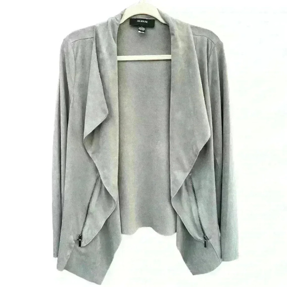 NWT Alfani women’s faux suede fly away open jacket in modern metal size L - Picture 1 of 8